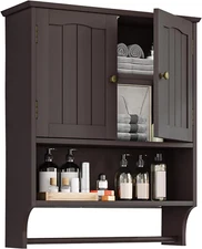 Bathroom Wall Cabinet, over the Toilet Storage Cabinet with 2 Doors and Adjustab