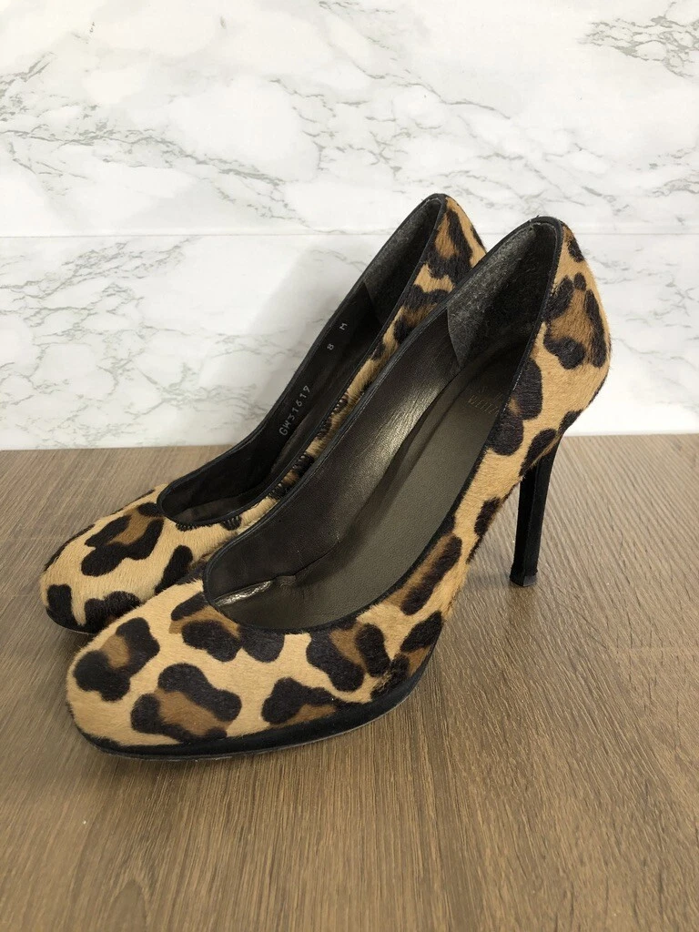 Stuart Weitzman Calf Hair Leopard Heels Size 8 M Almond Toe Animal