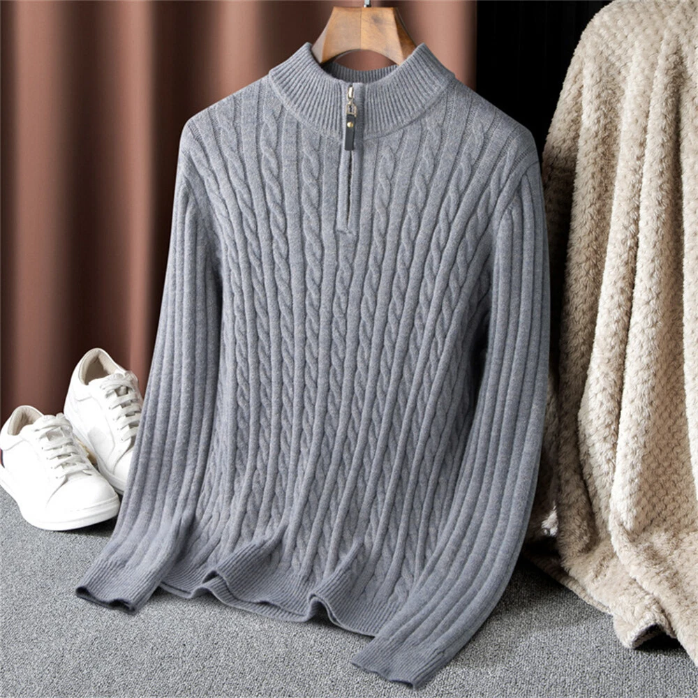 Men s Slim Fit Half Zipper Sweater Casual Twisted Knitted Pullover