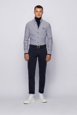Image of Mens Hugo Boss Marine Slim Fit Long Sleeve Button Shirt Blue Masboot Size Small