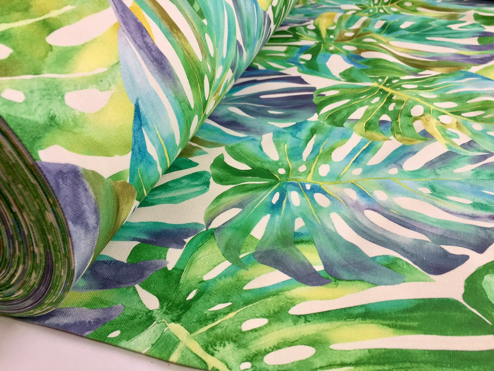 TROPICAL LEAVES Palm Leaf Fabric Curtain Cotton Material 55'' wide Purple Green