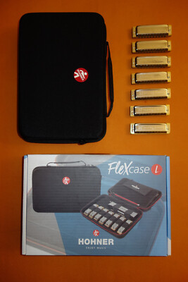 new HOHNER BLUESHARP SET 7 Keys A Bb C D E F G w/Large Flexcase Blues Folk Harp