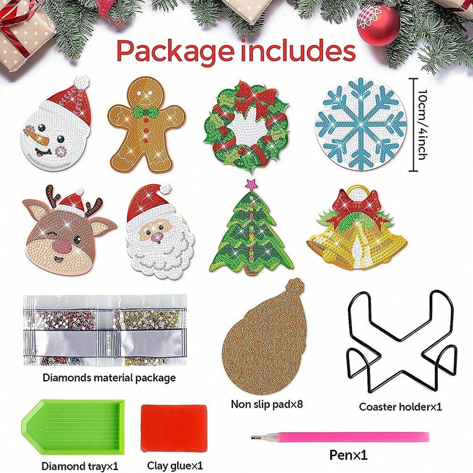 8Pcs/Set Diamond Art Coasters with Holder Diamond Painting Coasters