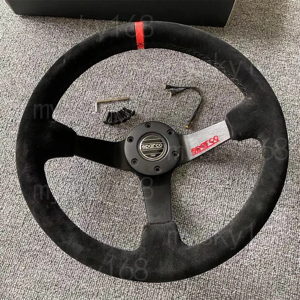 14Inch SPARCO Steering Racing Car Suede Leather Steering Wheel for Universal - Image 3 of 4