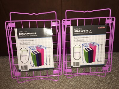 2 Lockermate Stac-a-shelf Extra Tall 12  Wire Stackable Locker Shelf Purple NEW
