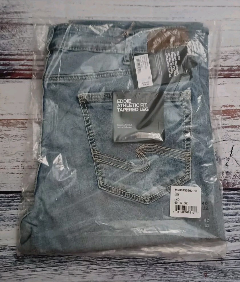 NEW W/TAGS SILVER JEANS EDDIE SZ 40W×31L SLIM TAPERED INDIGO BLUE