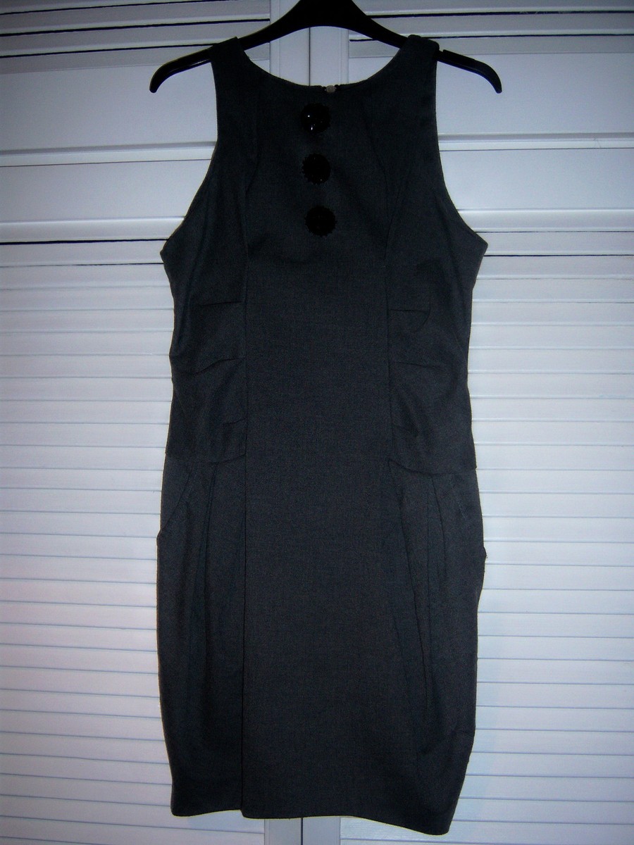 Robe Pinafore River Island Grise - Taille 10 (S) - Dos Froncé, Sans Manches - Parfaite Pour Le Bureau