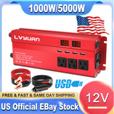 1000W Power Inverter 12V DC to 110V AC Converter 2000W Peak 3 Outlets 4 USB Port