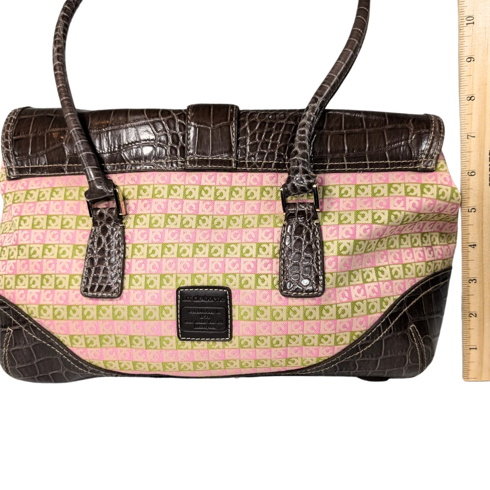 Сумка Liz Claiborne Y2K фирменная розовая зеленая холщовая коричневая искусственная крокодиловая - Изображение 3 из 4