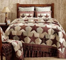 ABILENE STAR Luxury King XXL QUILT : 100 COTTON RED BROWN PLAID FARMHOUSE