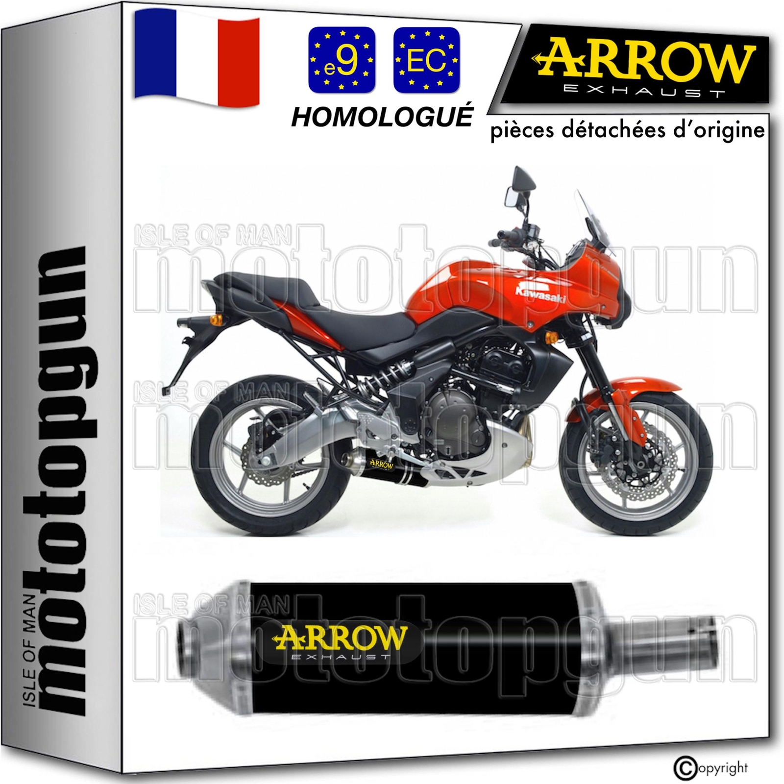 Échappement homologué Arrow Maxi Race-Tech noir pour moto Kawasaki Versys 650 2008