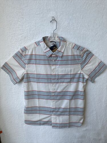 The North Face Men's Short Sleeve Button Up Shirt Collared Striped Beige Size XL