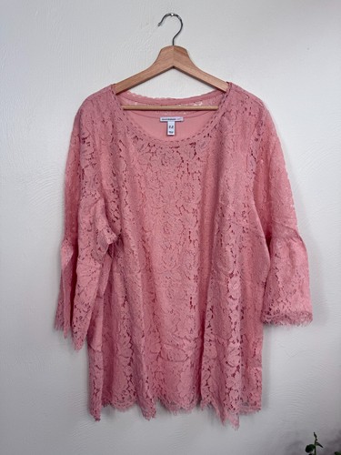 Isaac Mizrahi Womens 3/4 Bell Sleeve Pink Lace Blouse Size 3X Spring Cottage NWT