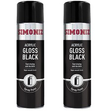 Simoniz Acrylic Gloss Black Fast Drying Durable Aerosol Spray Paint 500 mL x2