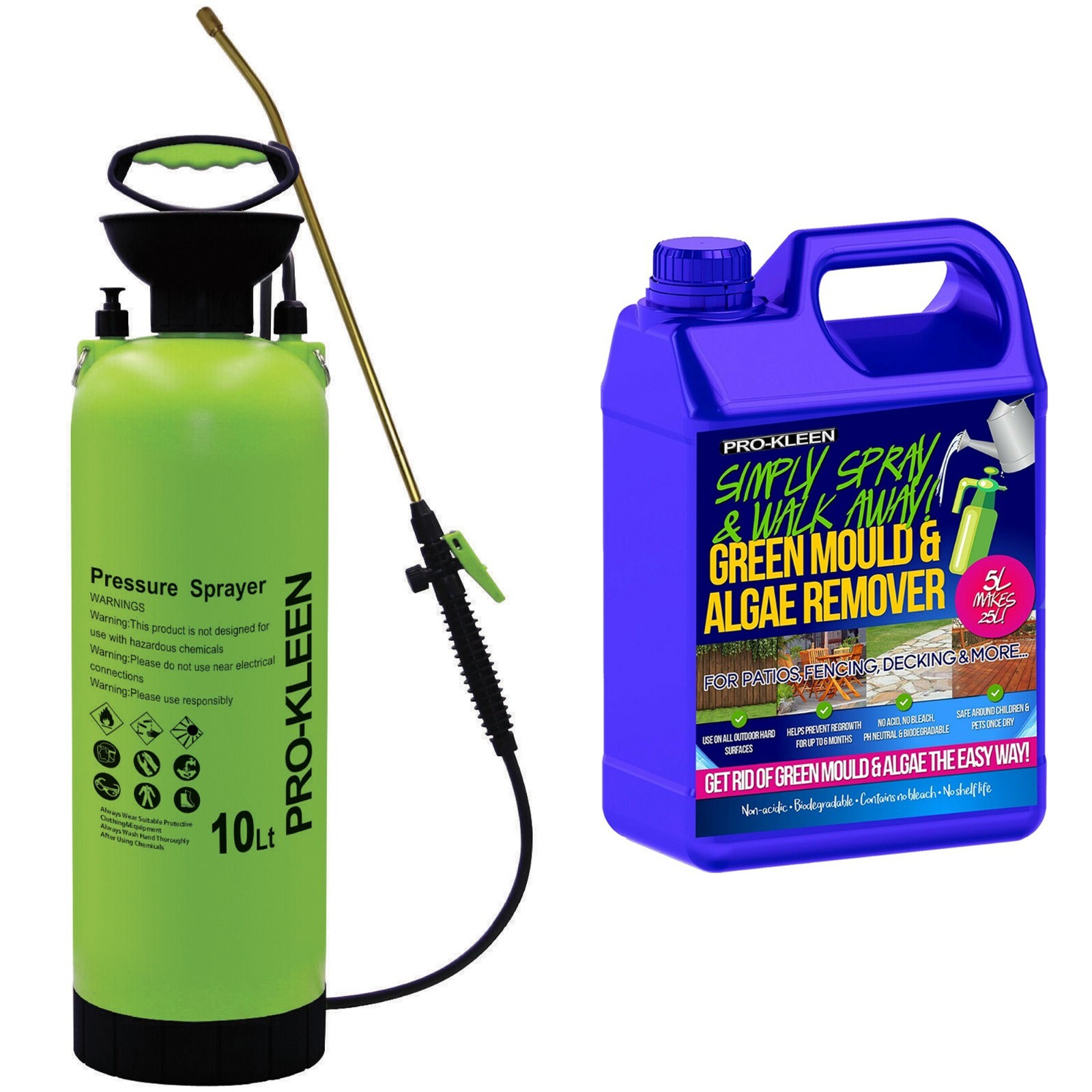 ProKleen Simple Spray & Walk Away Patio Cleaner 5L & Manual Pump Sprayer 10L