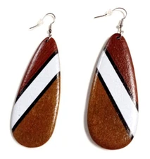 Wood Earrings Drop Style Tri-Tone Paddle Style-Afrocentric-Statement- Designer