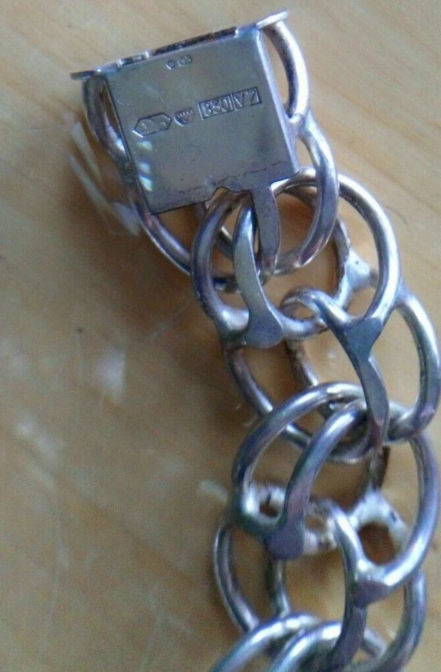 HEAVY 60 GRAM VINTAGE BISMARK 830 STERLING "V7 1923" BRACELET 19,8CM,2,2CM WIDE - Bild 3 von 3