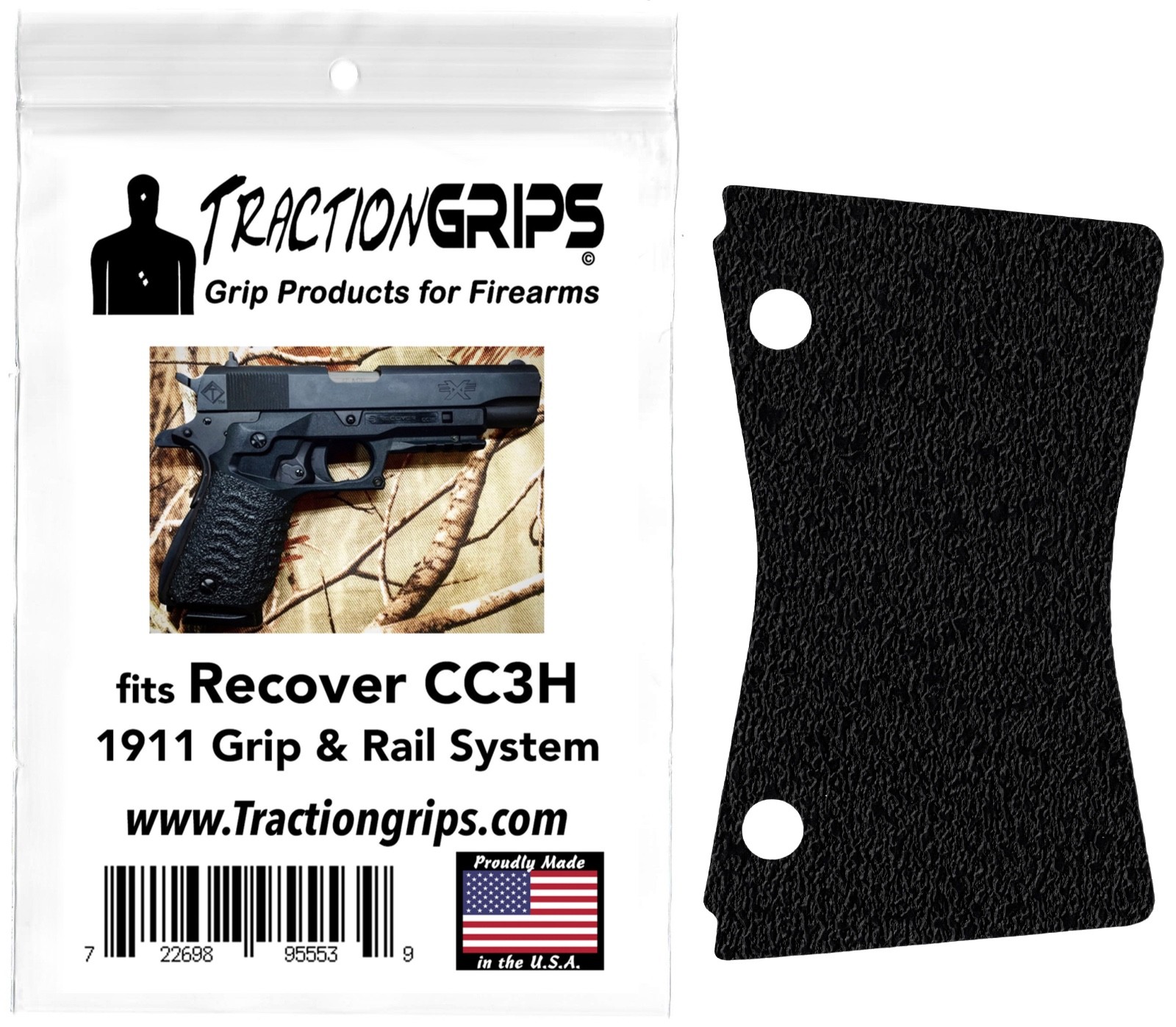 Tractiongrips textured rubber grip tape overlay for Recover CC3H 1911
