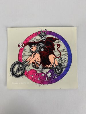 Vintage 92 Wizard Wear Dirty Biker Skeleton Neon Blacklight Sticker 4.5x 4''