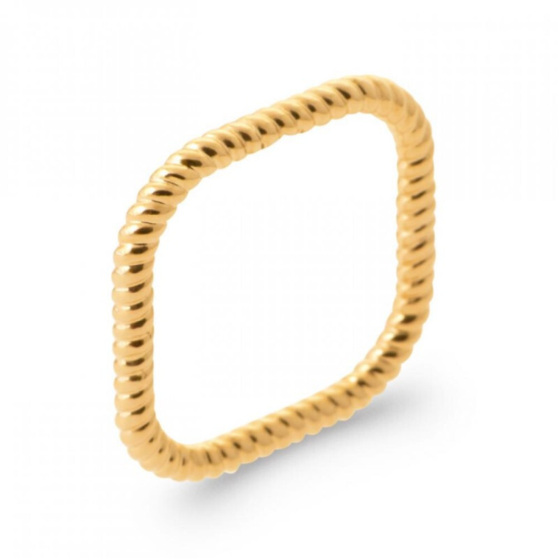 Bague carrée torsadée plaqué or anti-ternissement pour peaux sensibles
