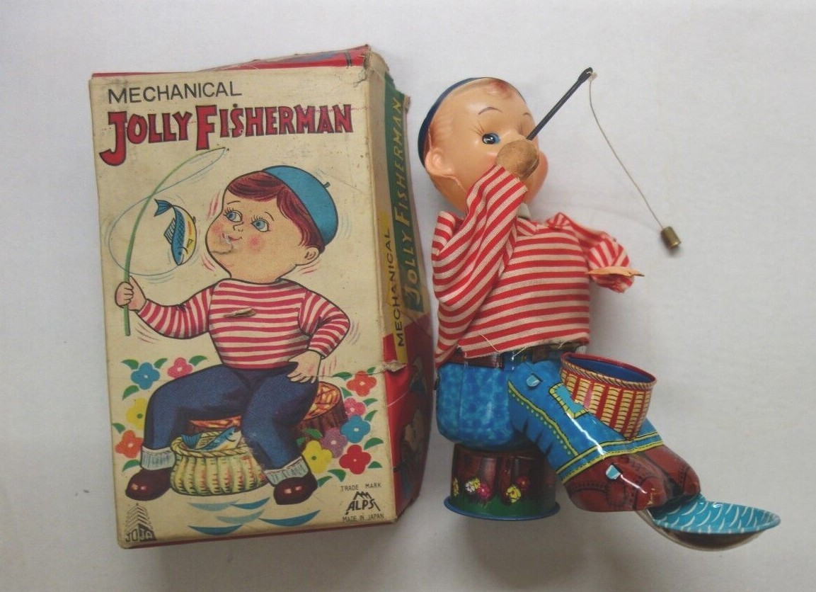 Jouet Vintage 1965 En Tôle Japonaise Shackman - Baleine Qui Mange Le Poisson, Pièce Collector Rétro