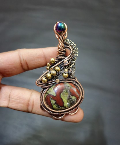 Dragon Bloodstone Pendant Wire Wrapped Jewelry Gemstone Jewelry Handmade Gift - Picture 6 of 9