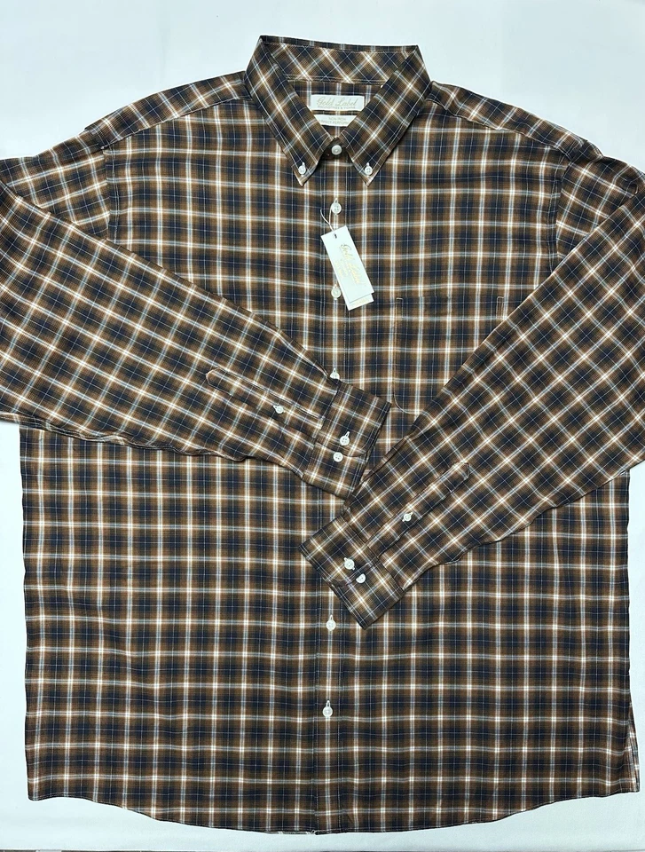 Camisa Roundtree Yorke Etiqueta Dorada Hombres 3XB Abotonada Sin Hierro Algodón Marrón $89 Foto 2 de 4