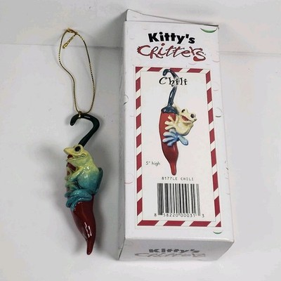 Kitty s  Critters Chili 8177 Frog On Chili Pepper Ornament 2003 Kitty Cantrell