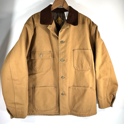 #ad MULESKIN Men#x27;s LARGE VTG 90s Brown Canvas Blanket Chore Barn Coat Jacket $51.96