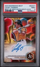 Colby Thomas 2023 Bowman's Best #B23-CT Gold Lava Refractor /75 Auto PSA 9