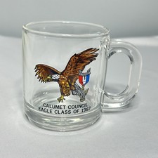 Coffee Mug BSA Boy Scouts of America Calumet Council Eagle Clear Glass VTG 1987 