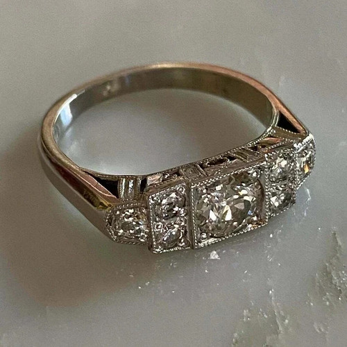 3.2Ct Round Cut Real Moissante Vintage Engagement Ring 14K White Gold Plated