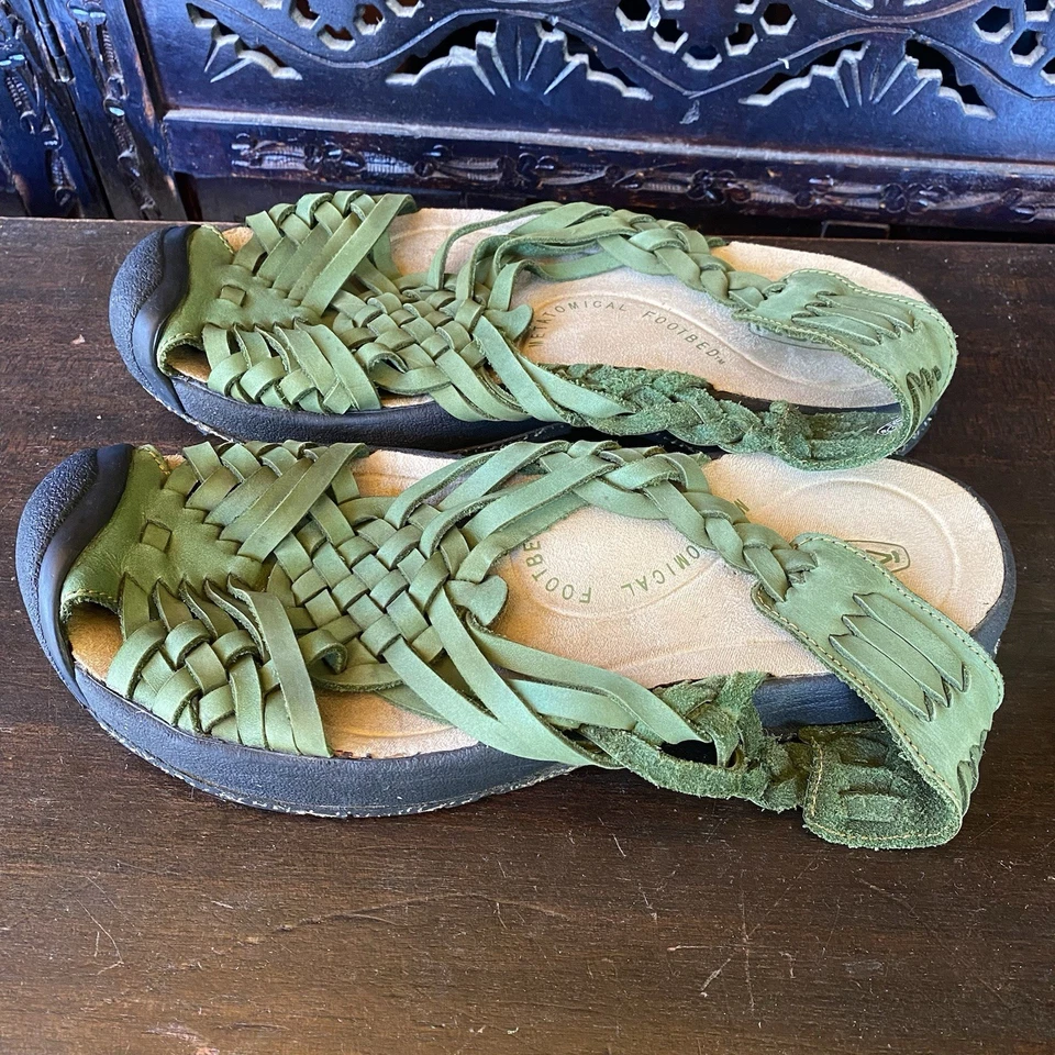 Keen Rosarita II Leather Huarache Sandals Green Womens 7 Slingback Slip on Woven - Image 2 of 4