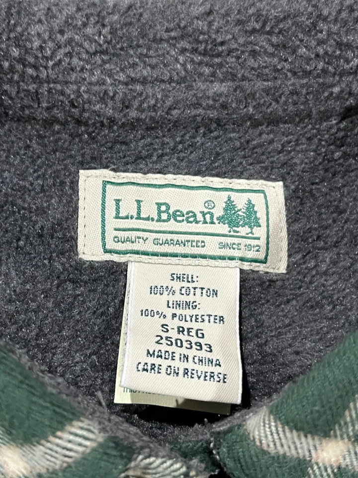 LL Bean Shirt Mens Small Fleece Lined Flannel Shacket Green Plaid Outdoor Hiking - Image 3 of 4