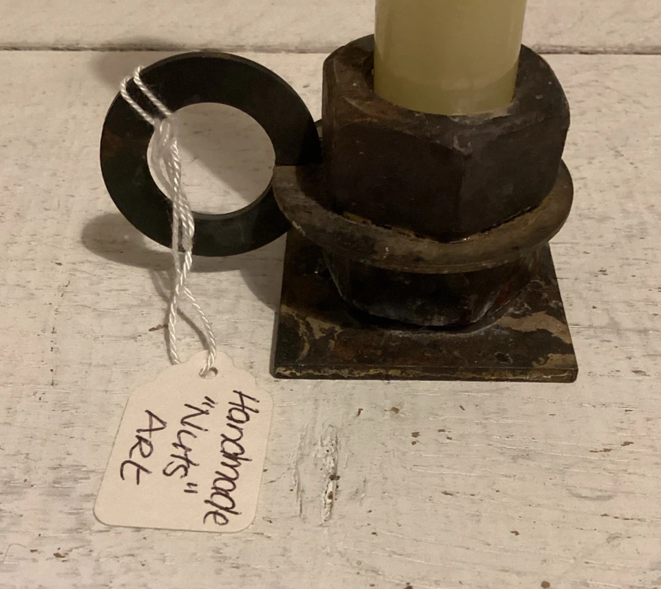 Quirky Handmade candle holder made from old  recycled nuts & bolts - one off  - Image 4 of 4