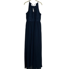 Azazie Womens Dark Navy Lace Chiffon Dress Size A10 (6/8) Halter Neckline