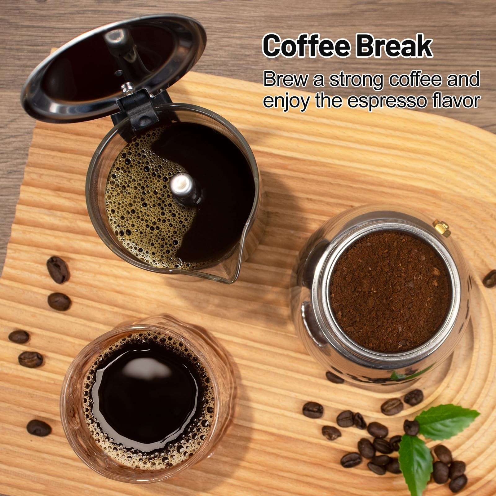 4 Cup Glass Clear Moka Pot Thickened 304 Stainless Steel Stovetop Espresso Ma...
