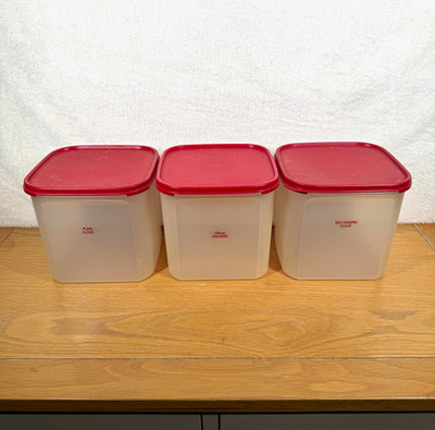 Tupperware Vintage 4L Vorratsbehälter 3er Set rote Deckel Retro MCM Küche
