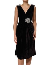 Dolce & Gabbana Black Velvet Flower Embellishment Aline Women's Dress Authentic