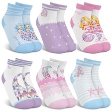 hometrixx 6 Pairs Kids Girls Ankle Socks Low Cut Cartoon 5-8 Years, Mermaid
