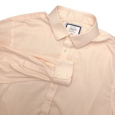 Charles Tyrwhitt Dress Shirt Mens 17.5 36/37 Pink Stripe Classic Fit Non Iron