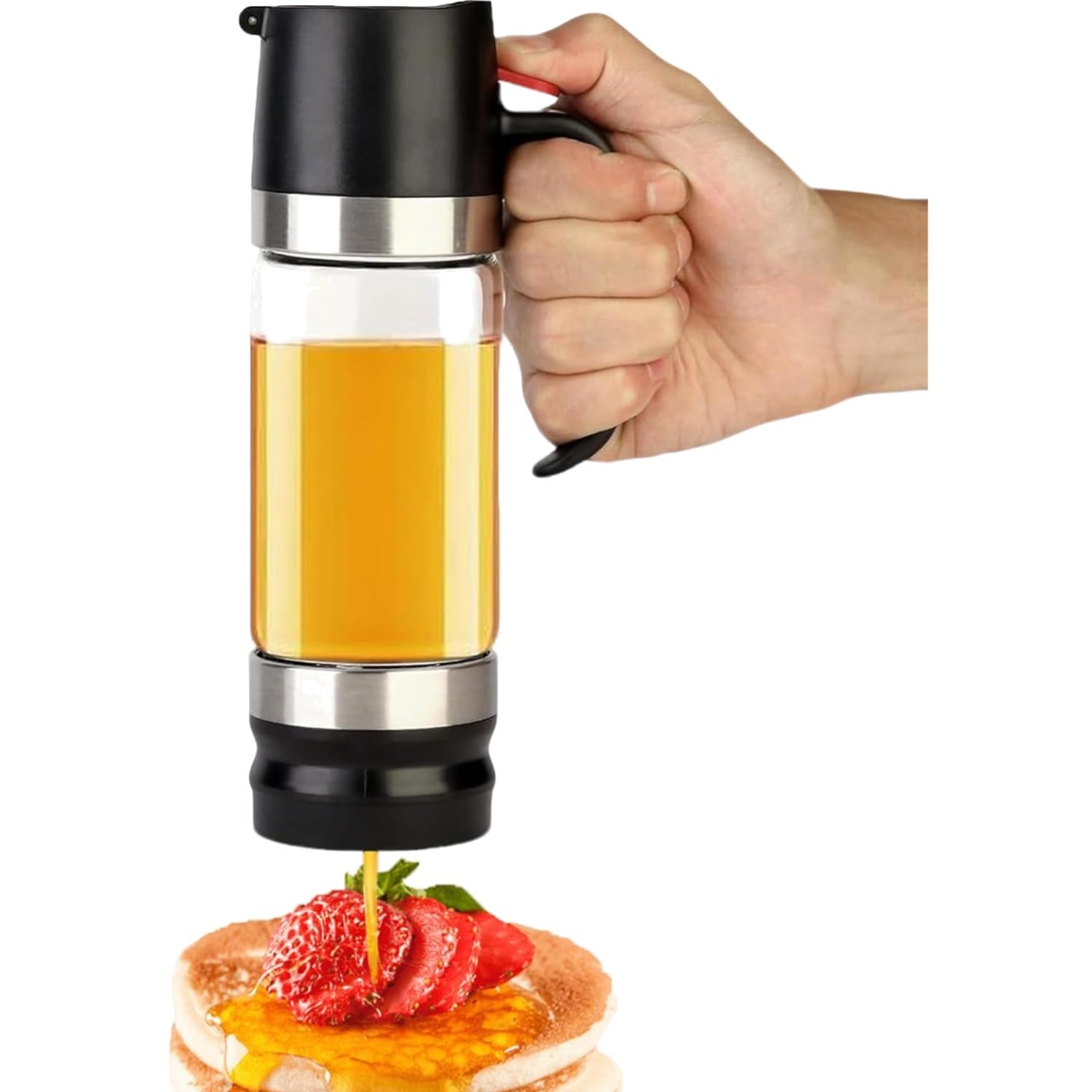 Glas Honigspender 350ml - Tropffrei, Abnehmbar, Küchenzubehör für Sirup & Zucker