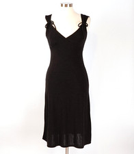 Caution To The Wind Black V-Neck Tie Shoulder Stretch Knit Midi Dress - Medium