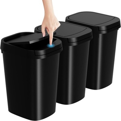 3 Pack Bathroom Small Trash Can with Lid, 2.6 Gallon Slim Garbage Bin with