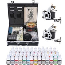 Complete Tattoo Kit 2 Machine Guns 40 Ink LCD Power Supply w/ Case for Beginners