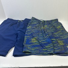 Lot Of 2 Eddie Bauer Youth Boys Swim Shorts Trunk Blue M 10/12 Mesh Lined
