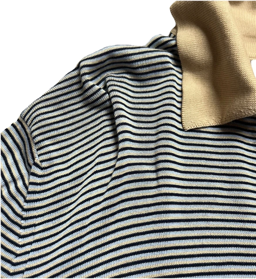 Camisa Polo MALO Para Hombre Mediana Tejida Fina Algodón Rayas Manga Larga Italia Informal Foto 3 de 4