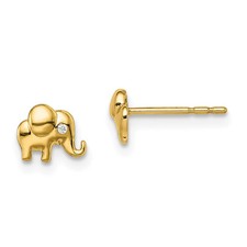 14k Yellow Gold CZ Accent Elephant Button Stud Earrings Perfect Gift for Her