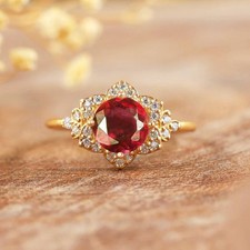2 Ct Round Cut Red Ruby Diamond 14K Yellow Gold Finish Solitaire Engagement Ring