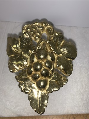 Pair (2) Vintage Brass Curtain Holders Tie Backs HOLLYWOOD REGENCY Grapevine